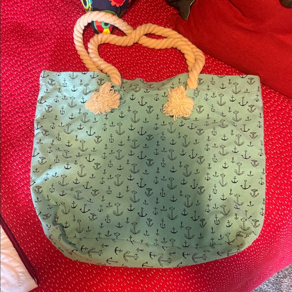 Anchor Print Tote Bag with Rope Handles